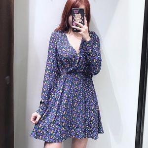 NWT Zara Blue Floral Wrap Mini Dress